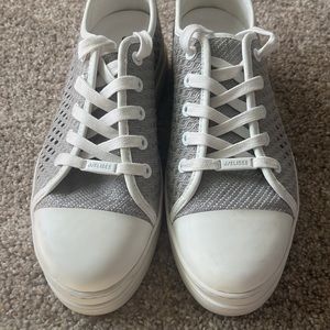 J/SLIDES NATASHA Light Grey Crochet platform sneaker. Size 8.5